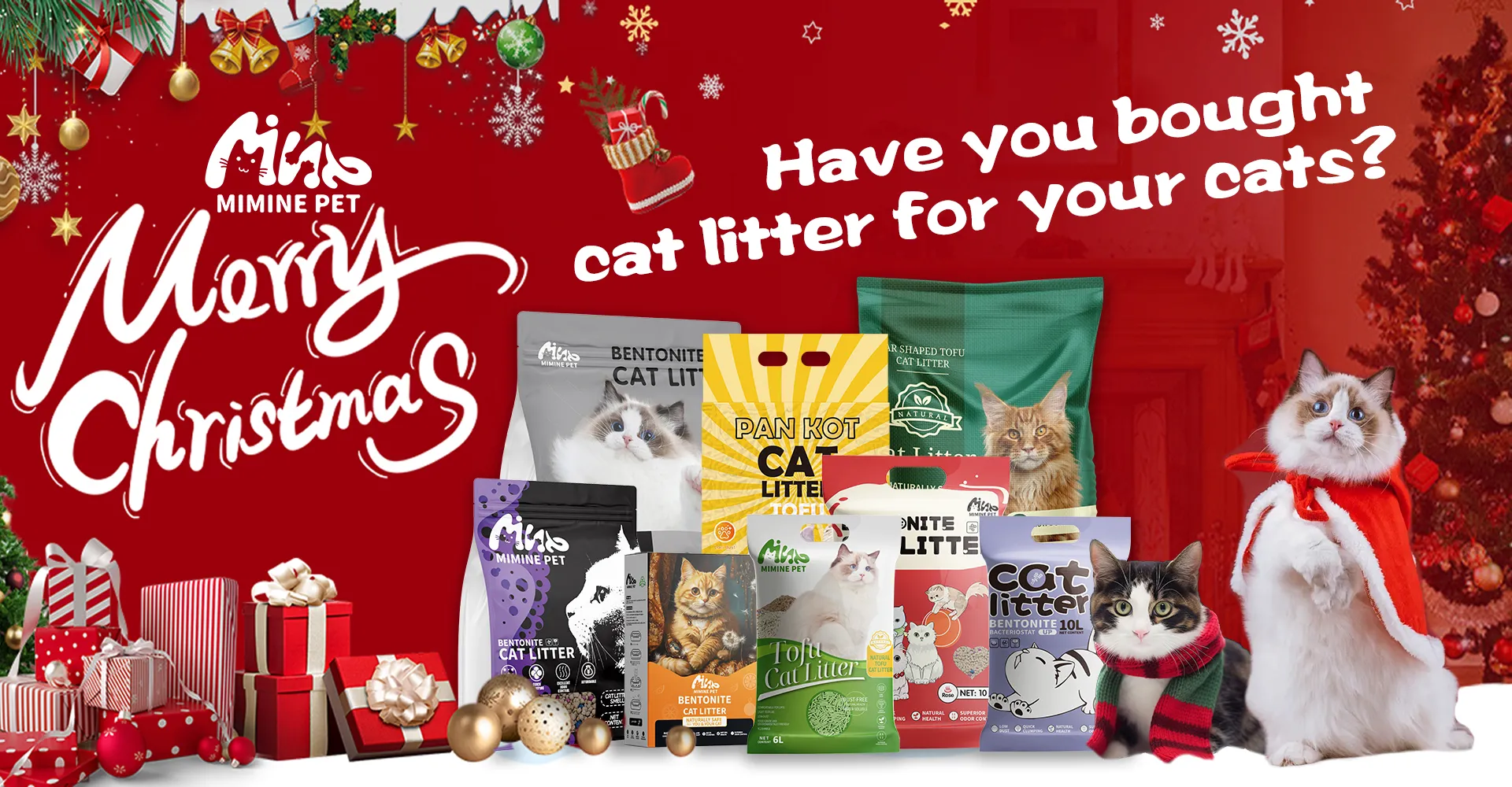 Mimine Pet: Wishing you a Merry Christmas! Have you prepared a Christmas gift for your cat? Cat litter might be a great choice as a present.