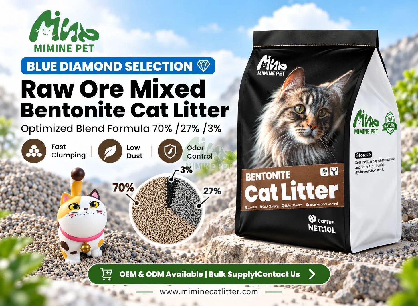 Raw Ore Mixed Bentonite Cat Litter | OEM Manufacturer – Mimine Pet