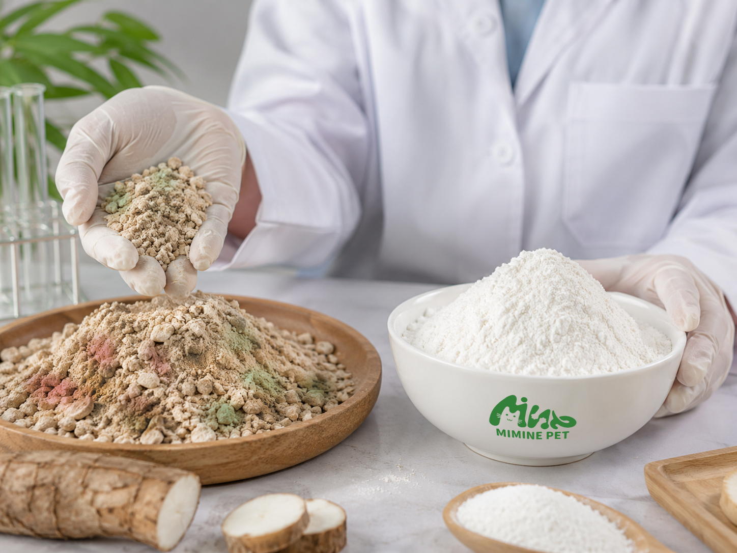 Mimine Pet uses food-grade tapioca starch as the raw material for its tapioca cat litter.